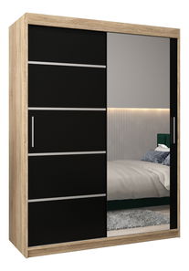Ruhásszekrény 180 cm tükörrel Verika 2 180 (szonoma tölgy + fekete)