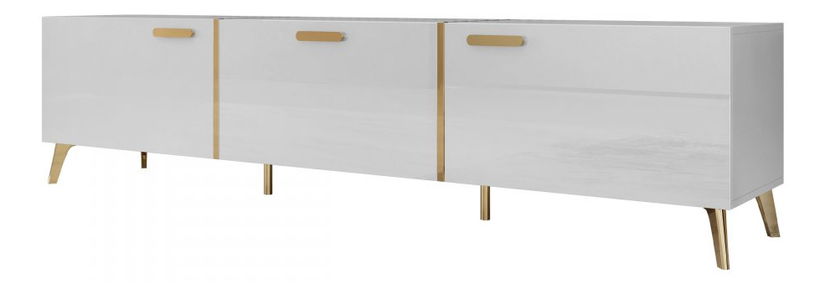 TV stolić/ormarić Rostasi 3D (bijela + bijela sjajna + zlatna)