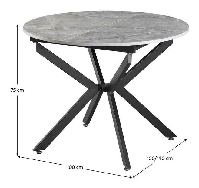 Masă de sufragerie extensibilă Amero (beton + negru) (pentru 4-6 persoane)