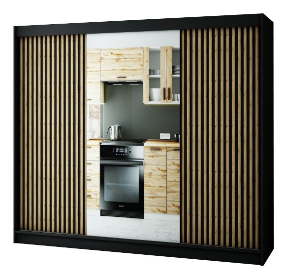 Ruhásszekrény 250 cm Ladonna 2 (matt fekete) (tükörrel)