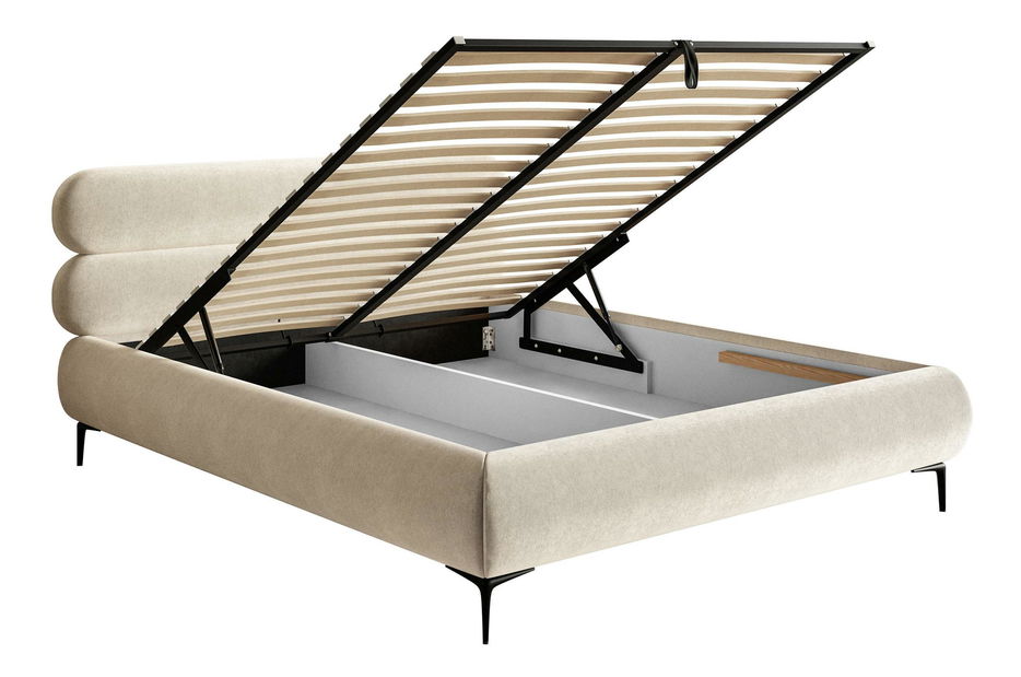 Pat matrimonial 180 cm Rirri 180 (cu somieră) (cu spațiu de depozitare) (bej deschis + negru) *resigilat