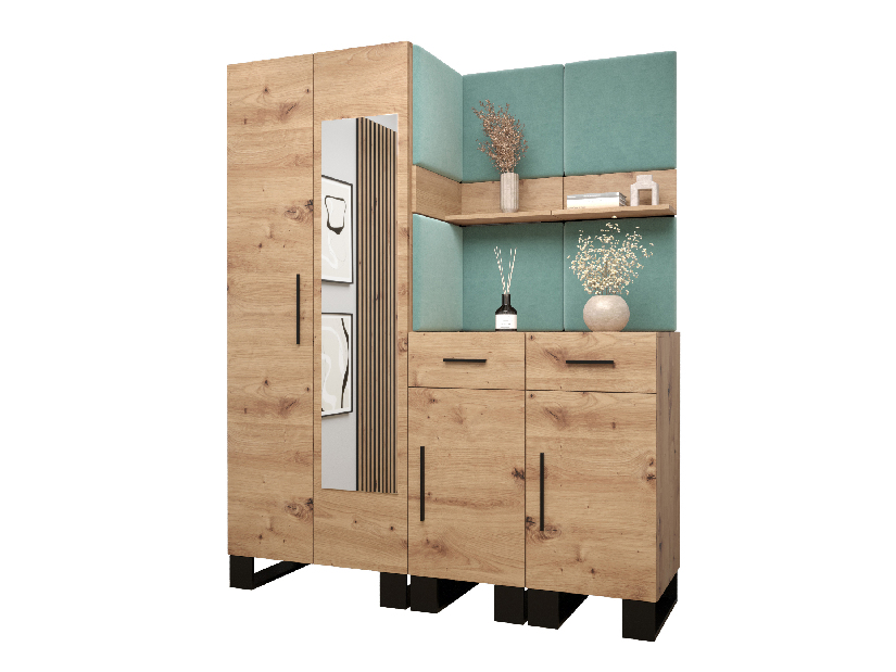 Set mobilier pentru hol Amanda 15 (Stejar artisan + verde)