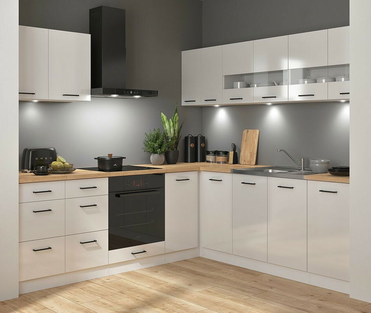 Kutna kuhinja Junona Line 220 + 240 cm (bijela + kredasto sjajna)