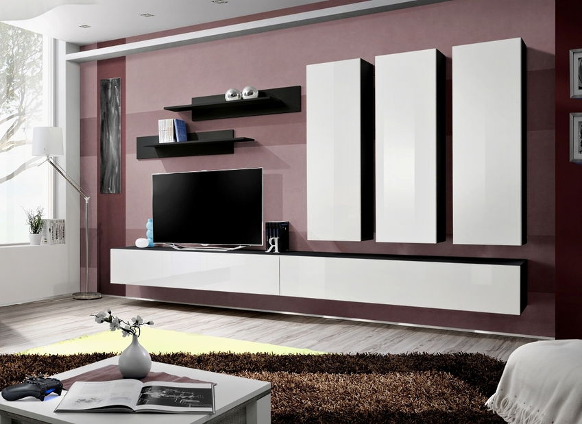 Obývacia stena Ferryhill 23 ZW FY E1 (čierna + lesk biely)