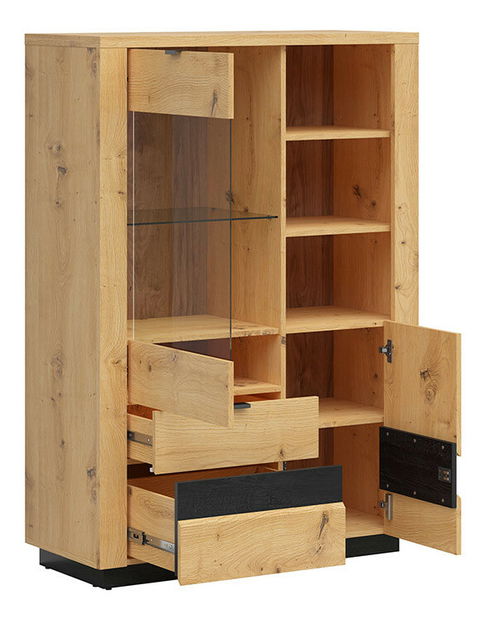 Vitrină Ostia REG1D1W2S/15/10 (stejar artisan + stejar negru)