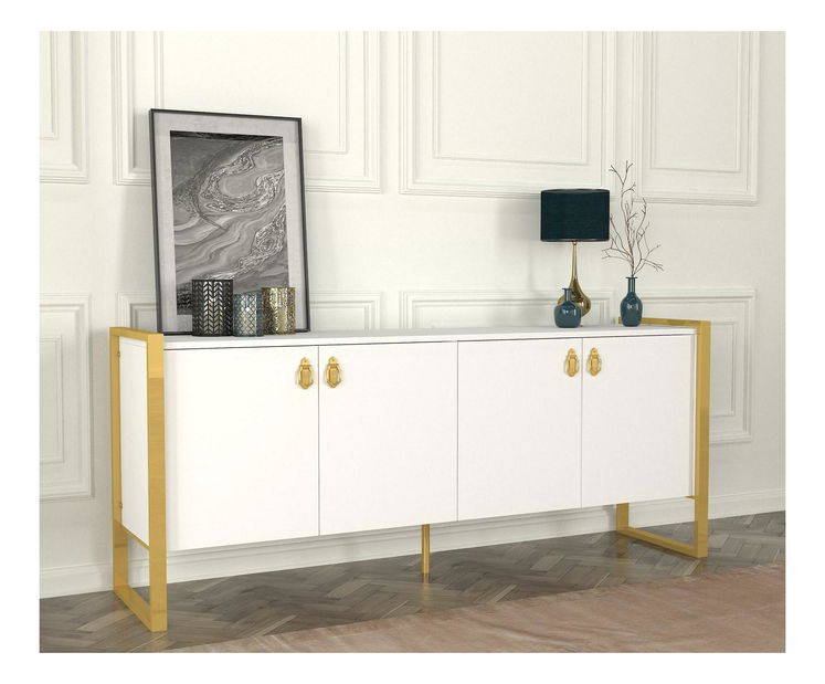 Konzolový stolík Nubulo 1 (biela + zlatá) 