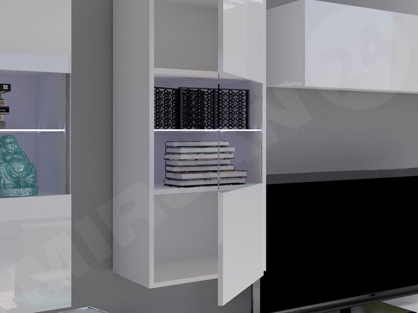 Zidna vitrina Brolani BR11 (crna + crni sjaj) (s plavom LED rasvjetom)