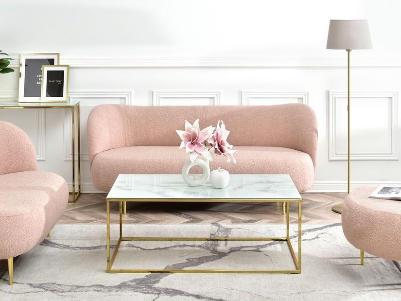 Dohányzóasztal Bella Xl (fehér márvány + arany)