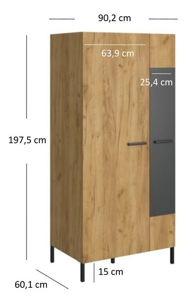 Dulap de haine Shanna (Stejar craft auriu + antracit)