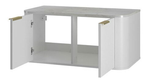 Set mobilier baie Mekona I (Alb mat + Marmură Alb + auriu) (cu sifon)