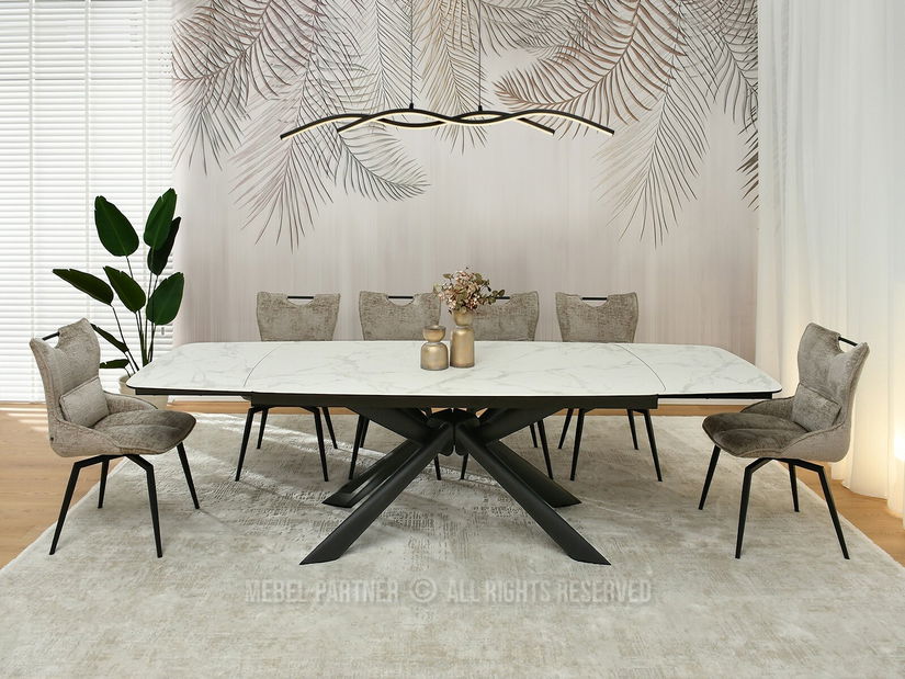 Blagovaonski stol Denzel (bijeli mramor + crna)