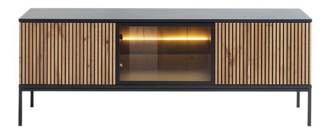 Dulap TV Dernas RTV154 (Negru grafit + Stejar wotan) (cu iluminat LED galben)