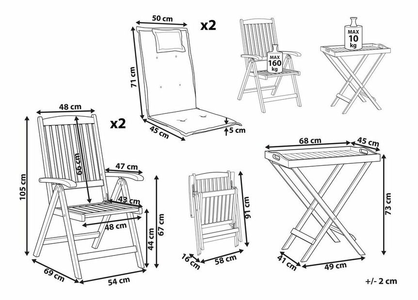 Set mobilier de grădină Amati (lemn închis + roșu)