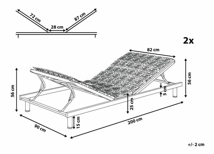 Set 2 buc. somiere lamelare 200x180 cm ELMO (lemn) (gri)