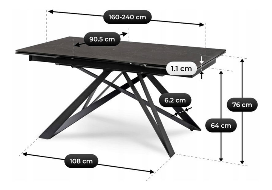 Rozkladací jedálenský stôl Maximus (čierna) (pre 6-8 osôb)
