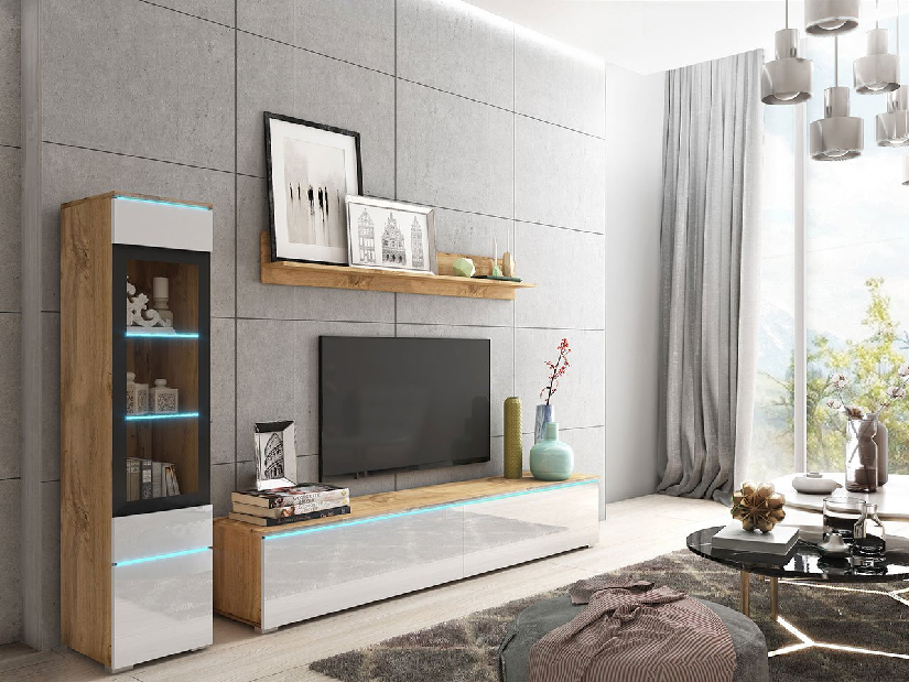 Mobilier living Selwyn I (wotan + Alb lucios ) (iluminat LED Alb)