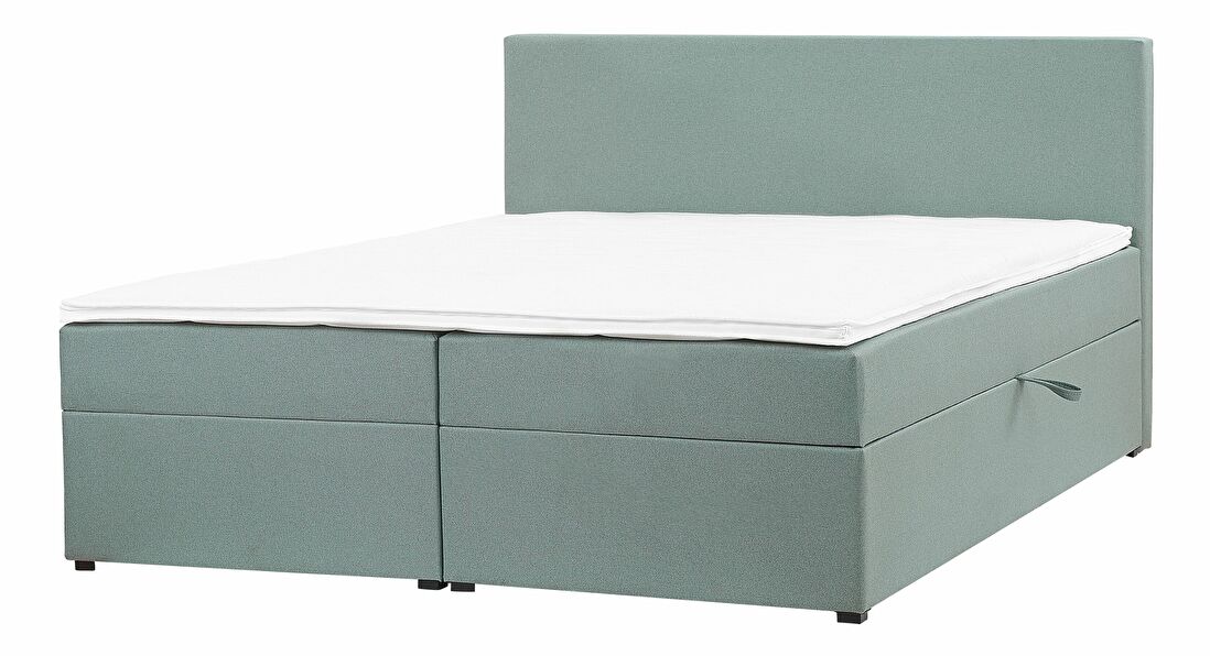 Manželská posteľ Boxspring 160 cm SENNOR (s matracmi a úl. priestorom) (svetlozelená)