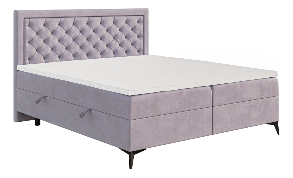 Franciaágy Boxspring 180 cm Lavande (levendula) (matraccal és tárolóhellyel)