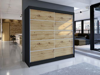 Dulap cu uși glisante Bastian IV (negru + stejar artizanal) (fără iluminare)