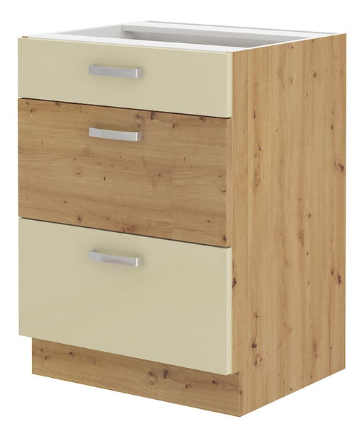 Alsó konyhaszekrény Arryn 60 D 3S BB (artisan tölgy + fényes krém)