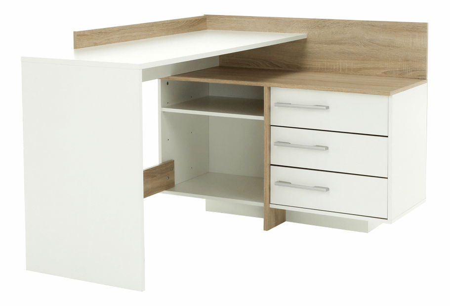 Masă PC de colț Teny (Alb + Stejar sonoma)