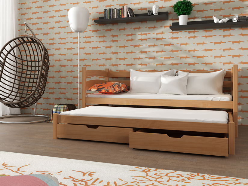 Gyerekágy 90 x 190 cm Tiana (ágyráccsal és tárolóhellyel) (bükk)