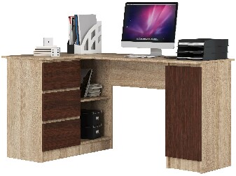 Rohový PC stolík Bevin (dub sonoma + wenge) (L)