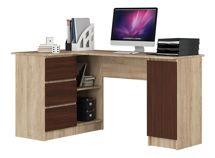 Rohový PC stolík Bevin (dub sonoma + wenge) (L)