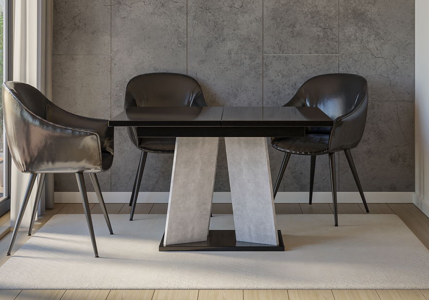 Blagovaonski stol Mulnu (crni sjaj + kamen) (za 4 do 6 osoba)