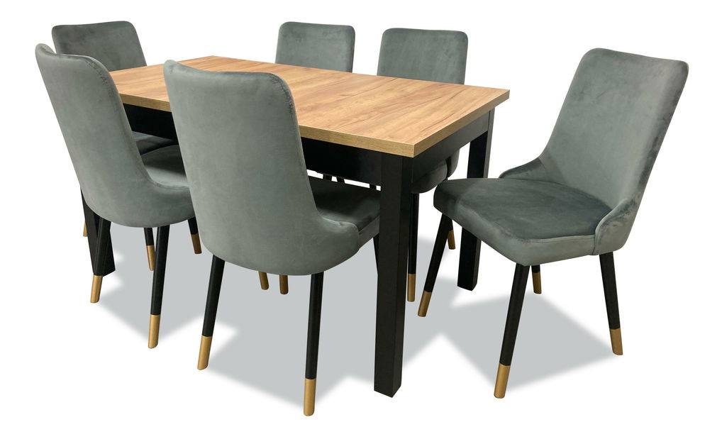 Set mobilier sufragerie Alita 1 (stejar auriu + negru) (pentru 6 persoane)