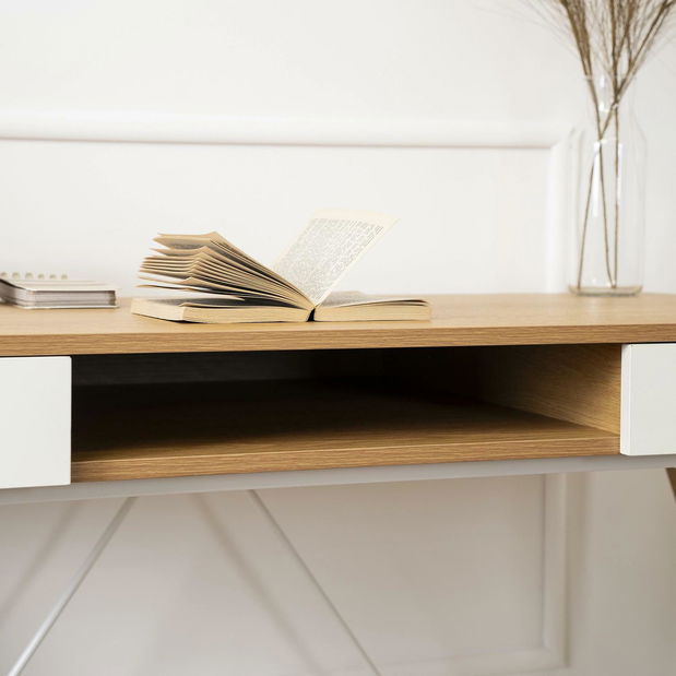 Masă de scris Reaparecio (stejar auriu + alb) 