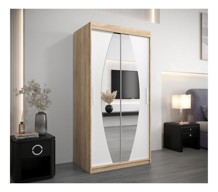 Ruhásszekrény 100 cm Eclipse (szonoma tölgy + matt fehér)