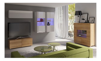 Mobilier living Calabria C12 (Alb + Stejar auriu) (fără iluminat)