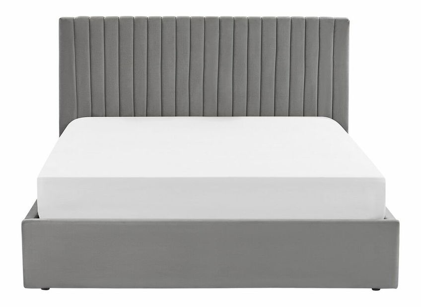 Pat matrimonial 160 cm Vakarine (gri) (cu somieră și sp. depozitare)