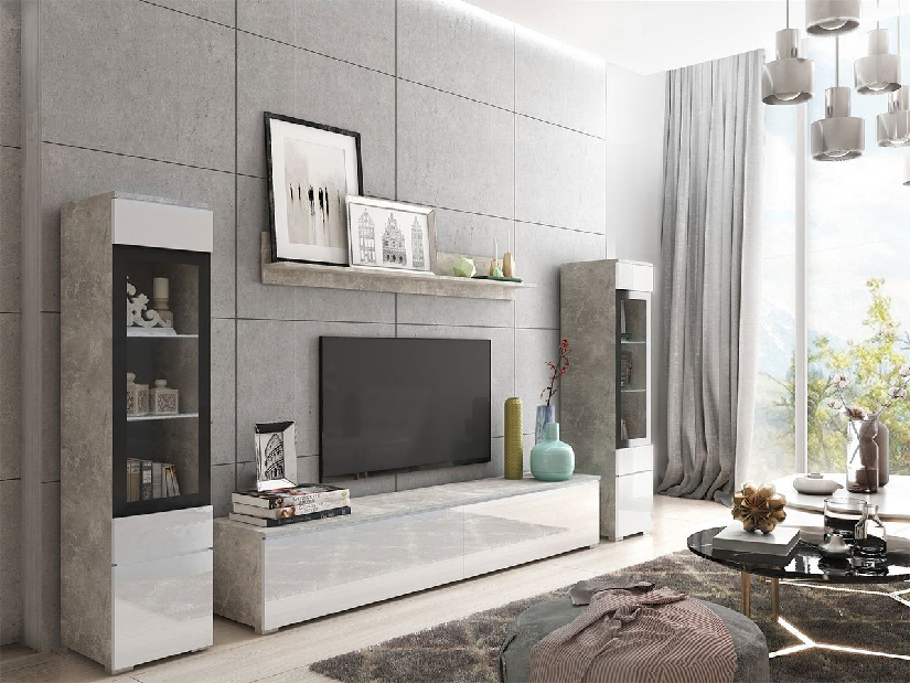 Mobilier living Selwyn II (beton + Alb lucios ) (fără iluminat)