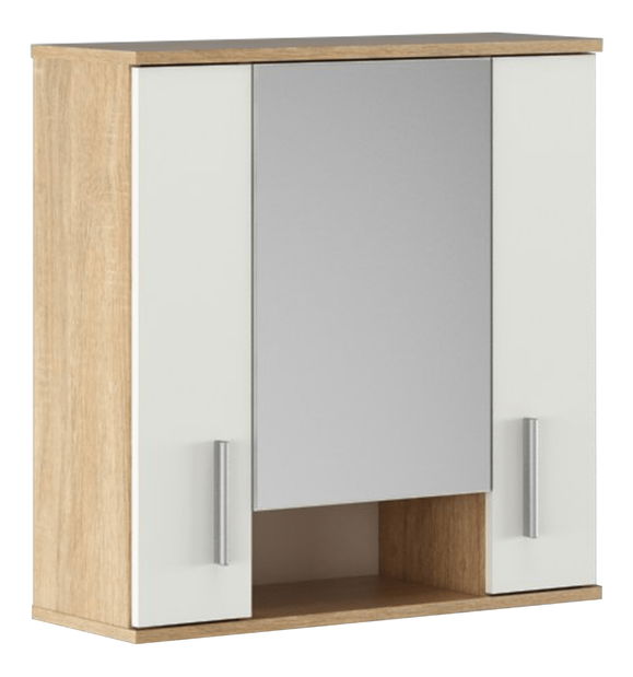 Dulap de baie suspendat cu oglindă Leah 01 (stejar sonoma + alb matná)