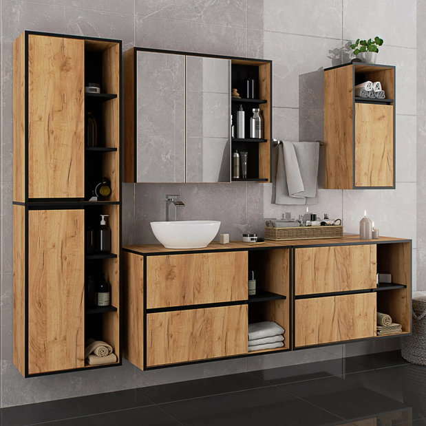Kupaonski ormarić Vambos W90 2SZ 2P (craft hrast + crna)
