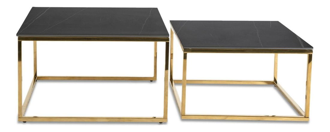 Set 2 măsuțe de cafea Texarkana (marmură negru + auriu) 
