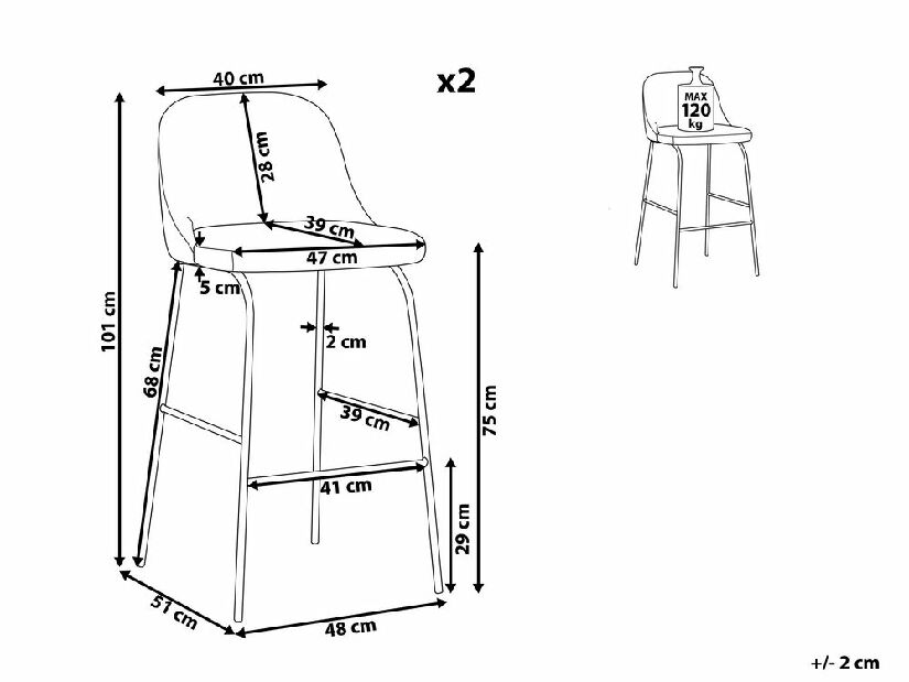 Set 2 buc. scaune tip bar NEKKE (gri)