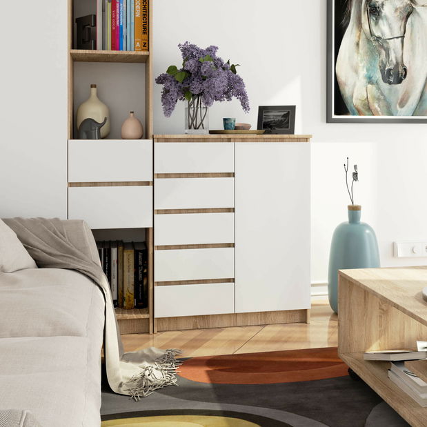 Comodă Kirmair (stejar sonoma + alb)