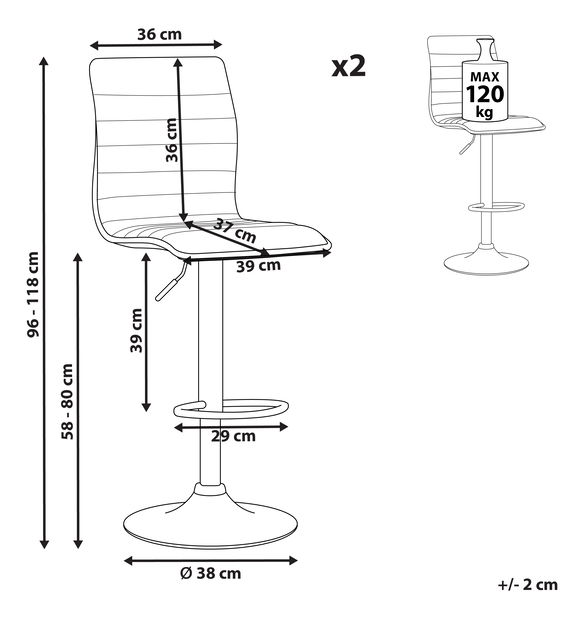 Set 2 ks. barových stoličiek LOCARNO (čierna)