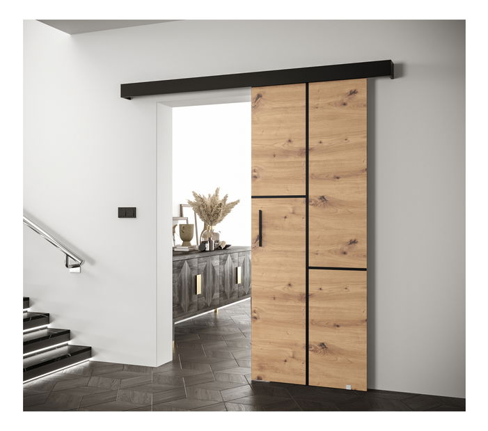 Tolóajtó 90 cm Sharlene VII (artisan tölgy + matt fekete + fekete)