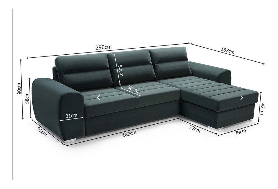 Rohová sedačka Kiara (tmavozelená) (L)