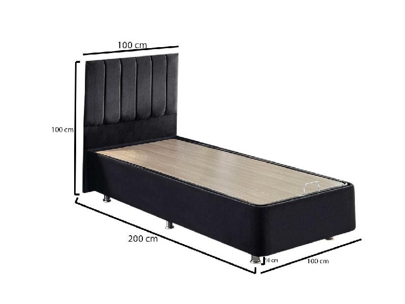 Jednostruki krevet s tapeciranim uzglavljem 100 cm Kemadi (crna) (s podnicom) (s prostorom za odlaganje)