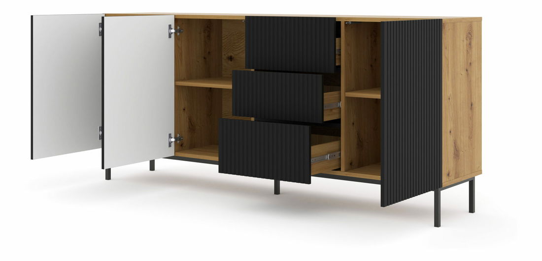 Komoda 3D3S 200 Rowanna (dub artisan + čierna)