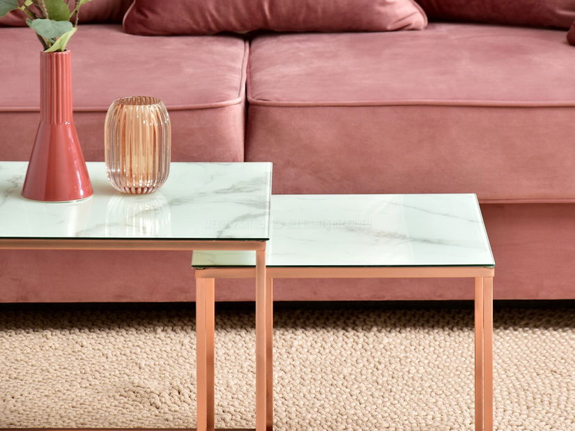 Dohányzóasztal Prana Law (fehér márvány + réz)