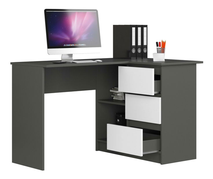 Rohový PC stolík Bodhi (sivá + biela) (P)