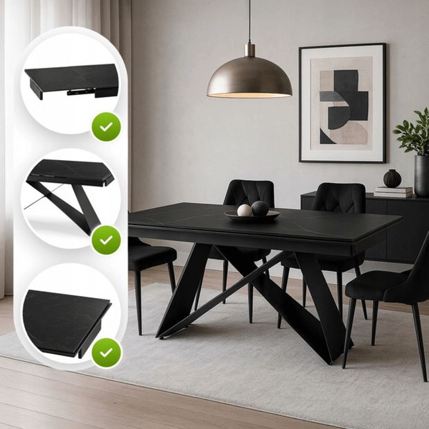 Rozkladací jedálenský stôl Vicero (čierna) (pre 6-8 osôb)