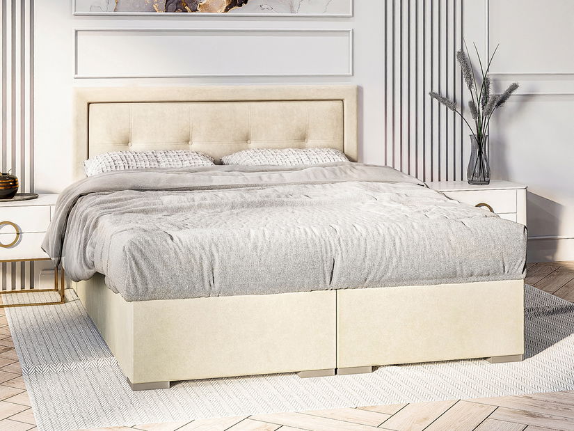 Franciaágy Boxspring 160 cm Veronica (krém) (matraccal és tárolóhellyel)