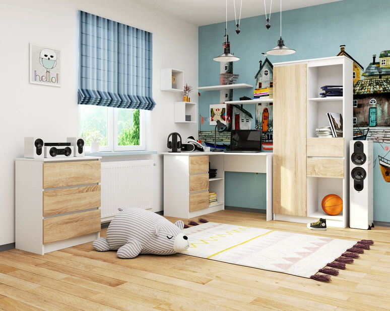 Kutni PC stolić Bodhi (bijela + hrast sonoma) (L)